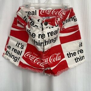 Retro Women’s Coca Cola Graphic Red and White checkered Jean Shorts size Sm